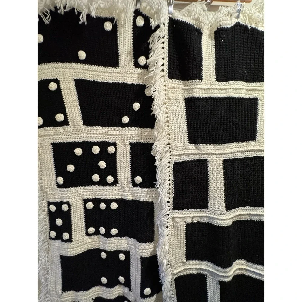 Black & White Pom Pom Throw Blanket by